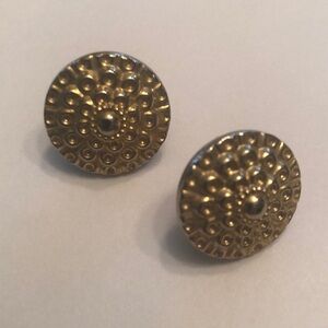 Vintage 70’s Gold Tone Decorative Metal Earrings Silver Tone Centre Dot - #430
